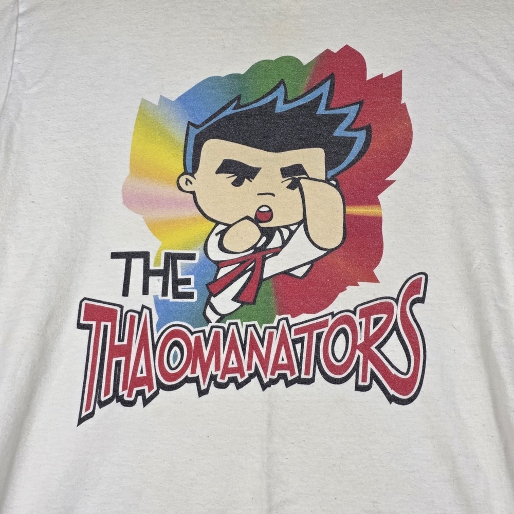 Men's Martial Arts Thaomanators Graphic T-Shirt Medium White Cartoon Logo THAO